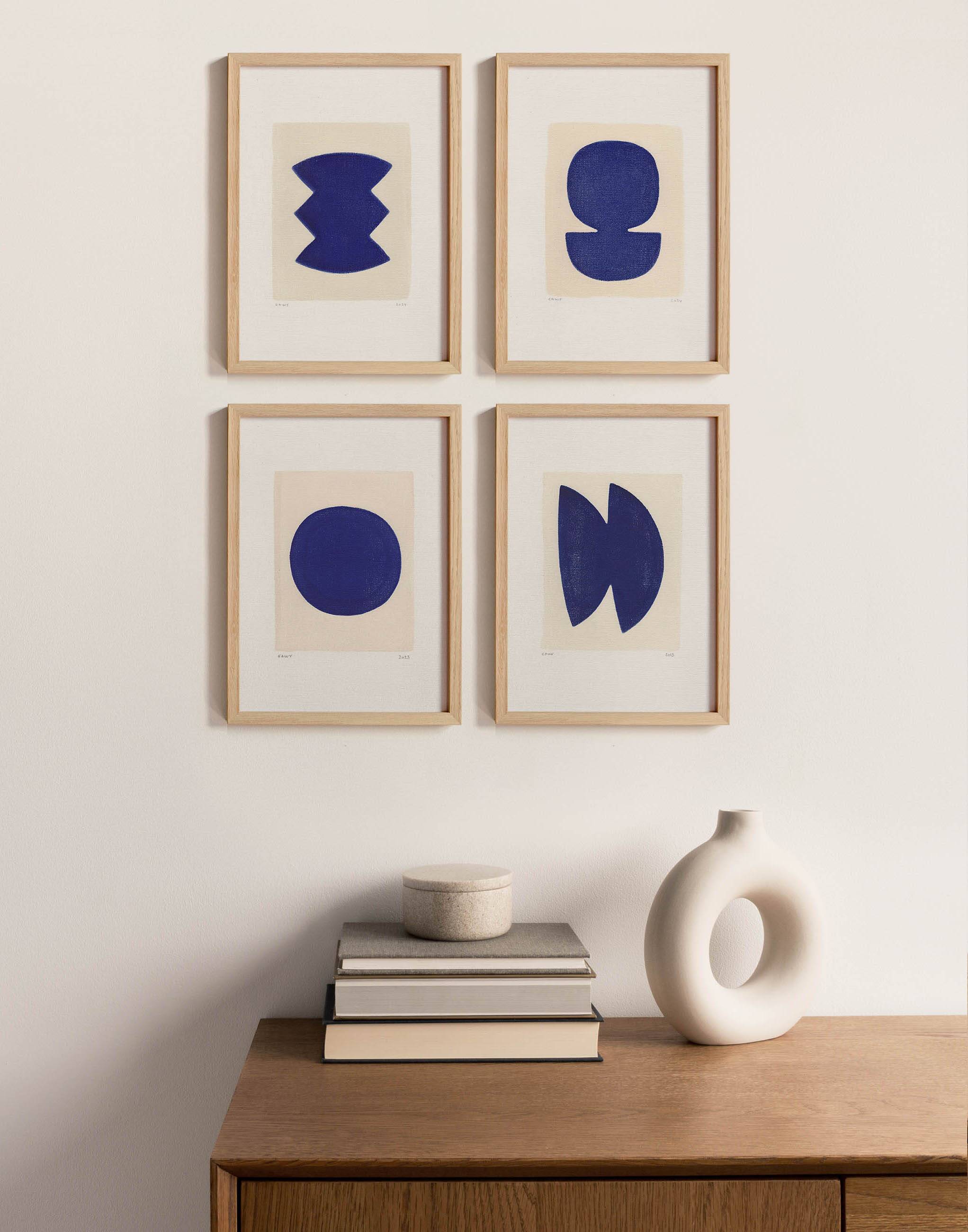 Ensemble de 4 peintures sur papier - tableaux abstraits -  signée eawy