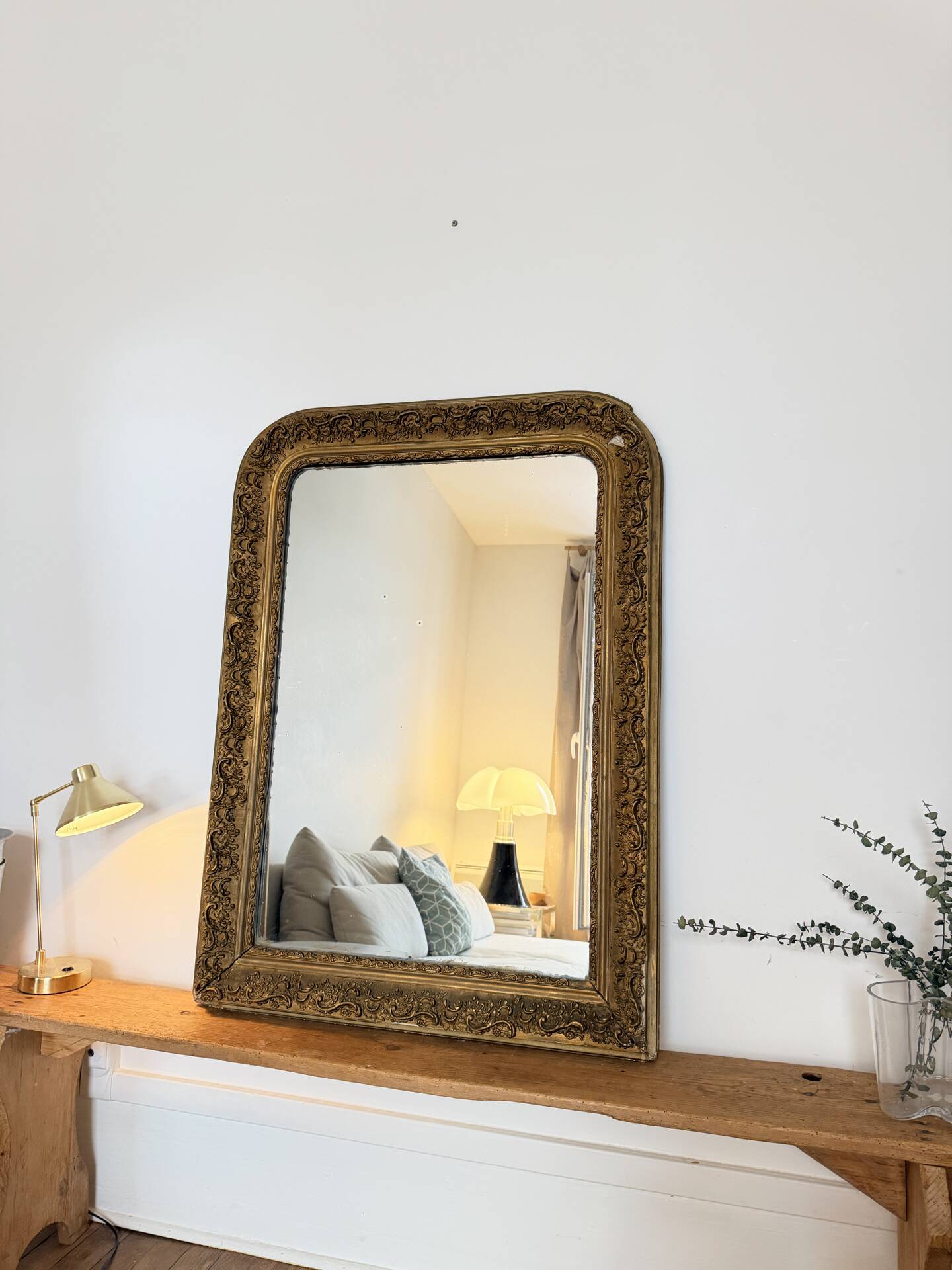 Large gilded sculpted Louis-Philippe mirror, mercury 104x77cm