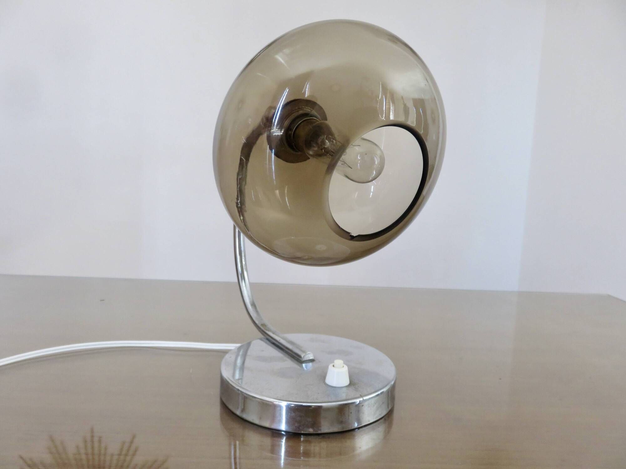 Lamp in chrome metal and amber glass made in Italy 1970