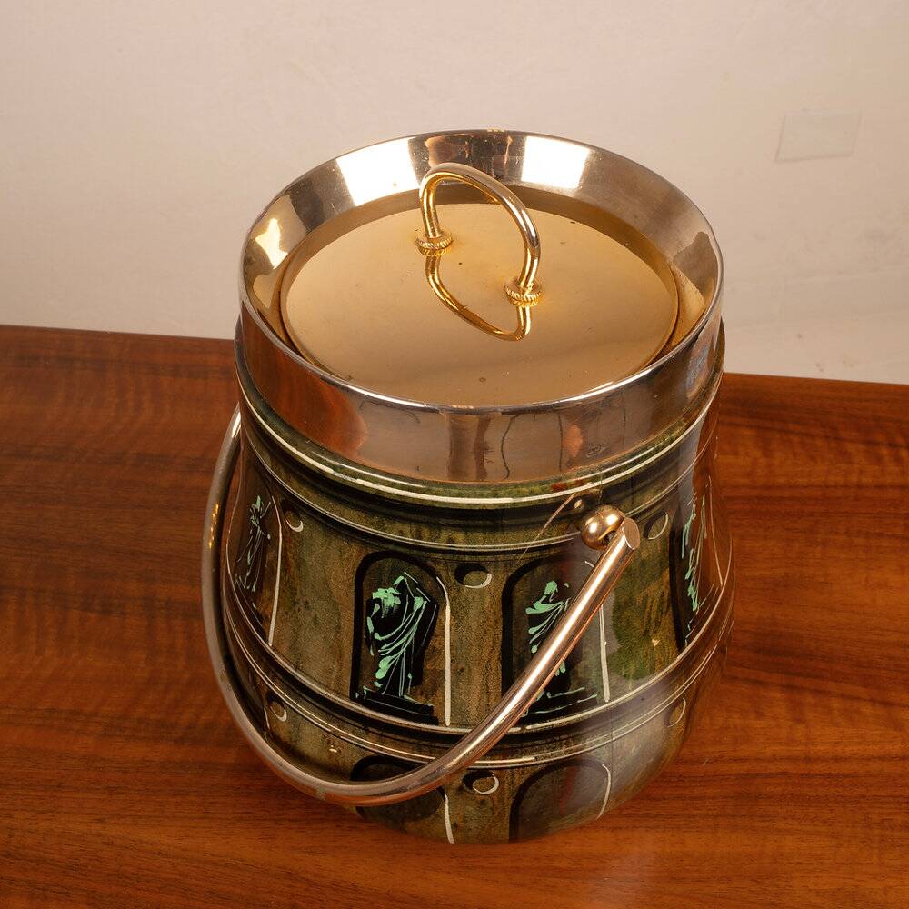Parchment ice bucket model 935D with Fornasetti decoration by Aldo Tura, 1950