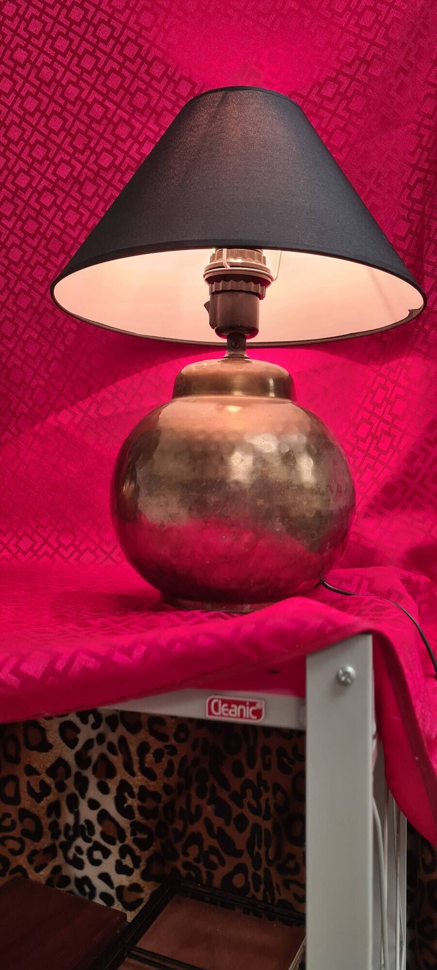 pair of hammered copper bedside lamps 41x30 very good condition elec ok