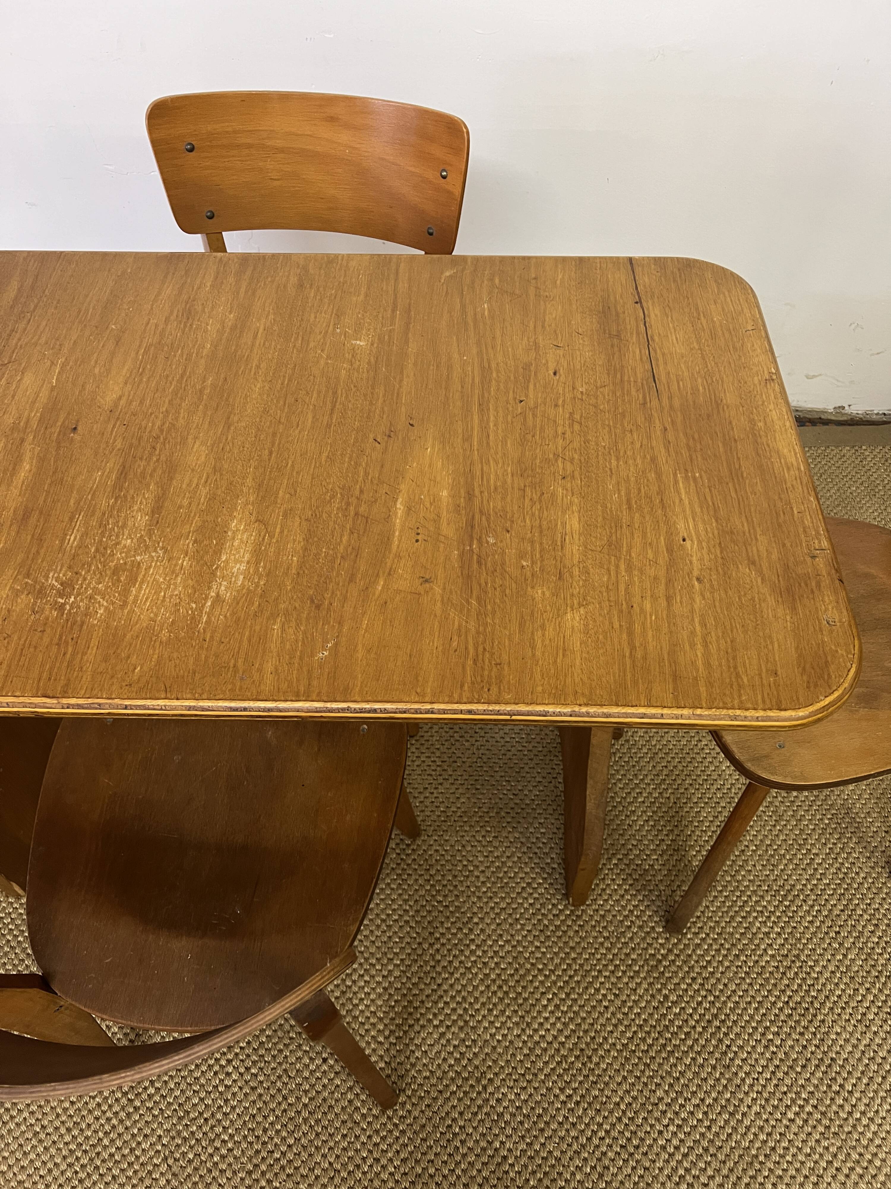 Vintage wooden table and 4 chairs set
