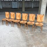Dining chairs with rush made of oak wood, France 1950s, Set of 6