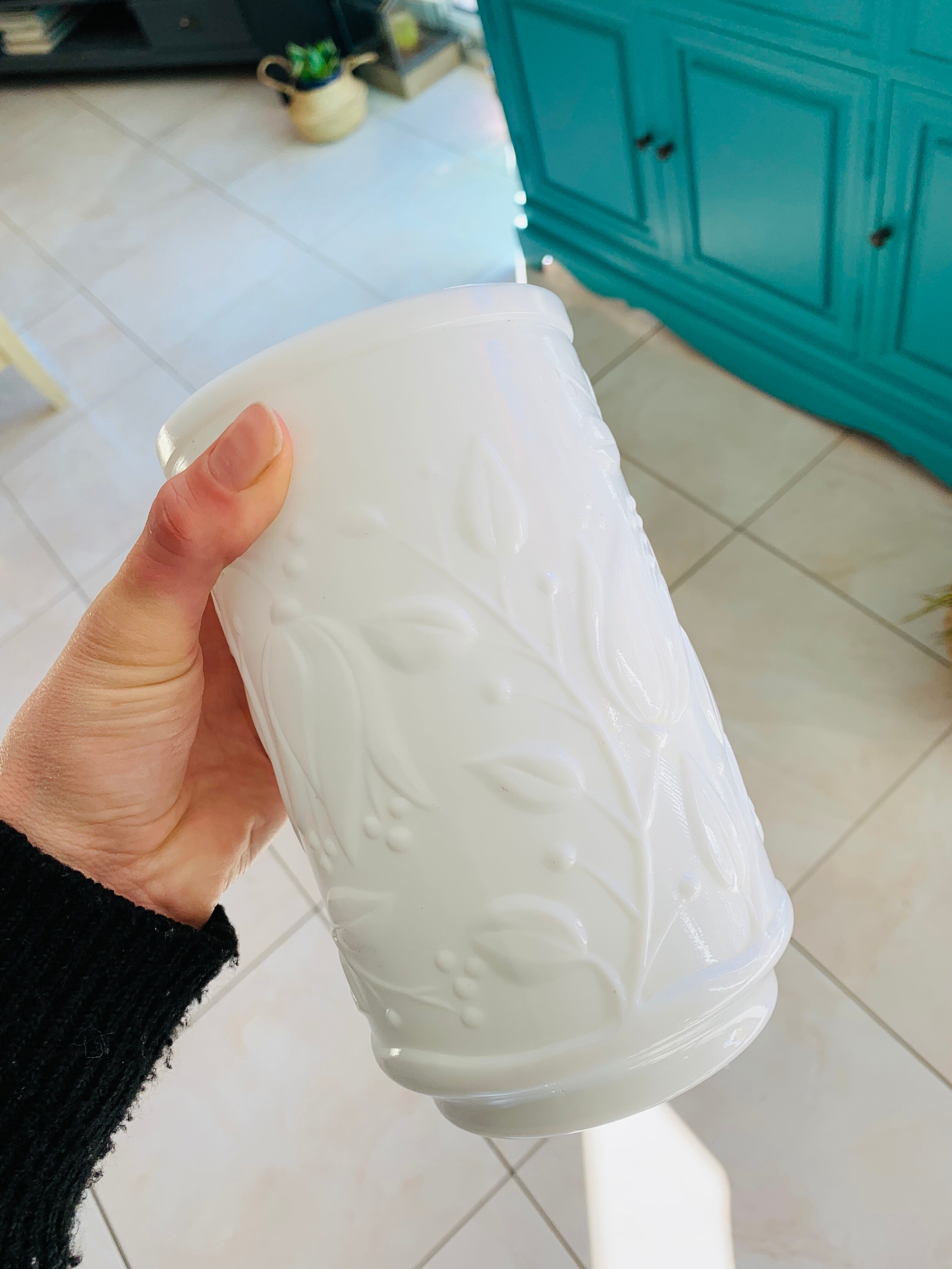 White vintage vase in opal glass