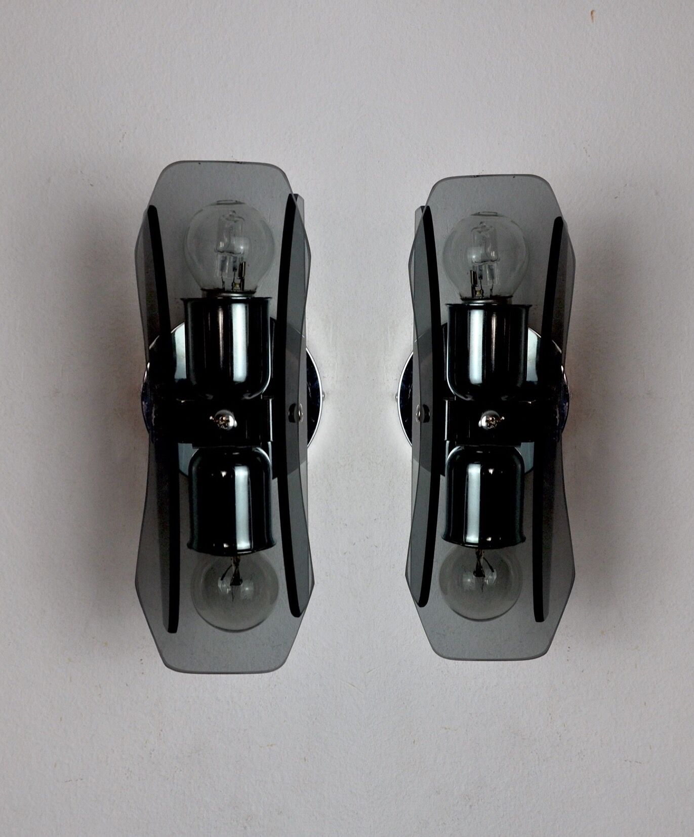 Pair of black Veca wall lamps, murano glass, Italy, 1960