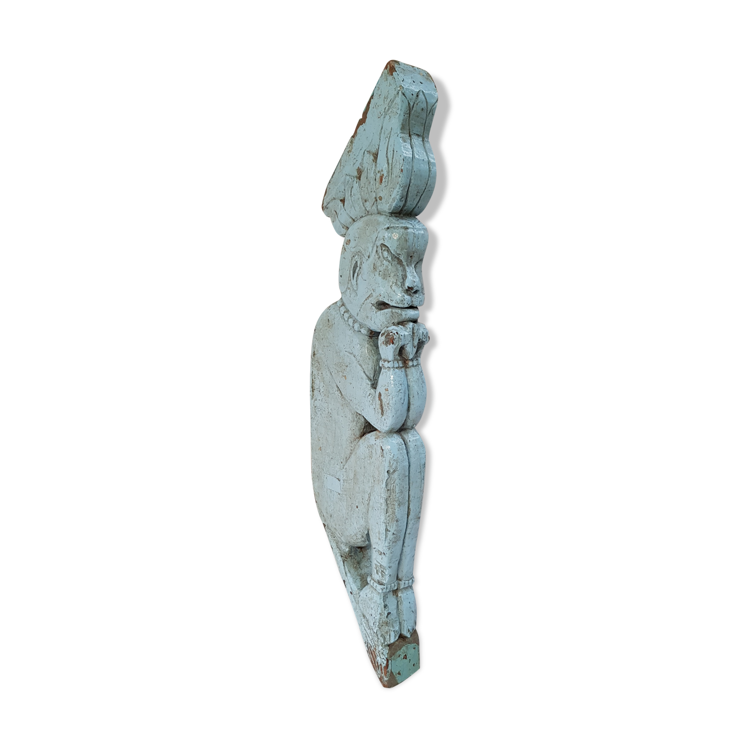 Ancienne potence sculptée en singe en teck