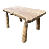 Table basse brutaliste chêne massif, tree trunk