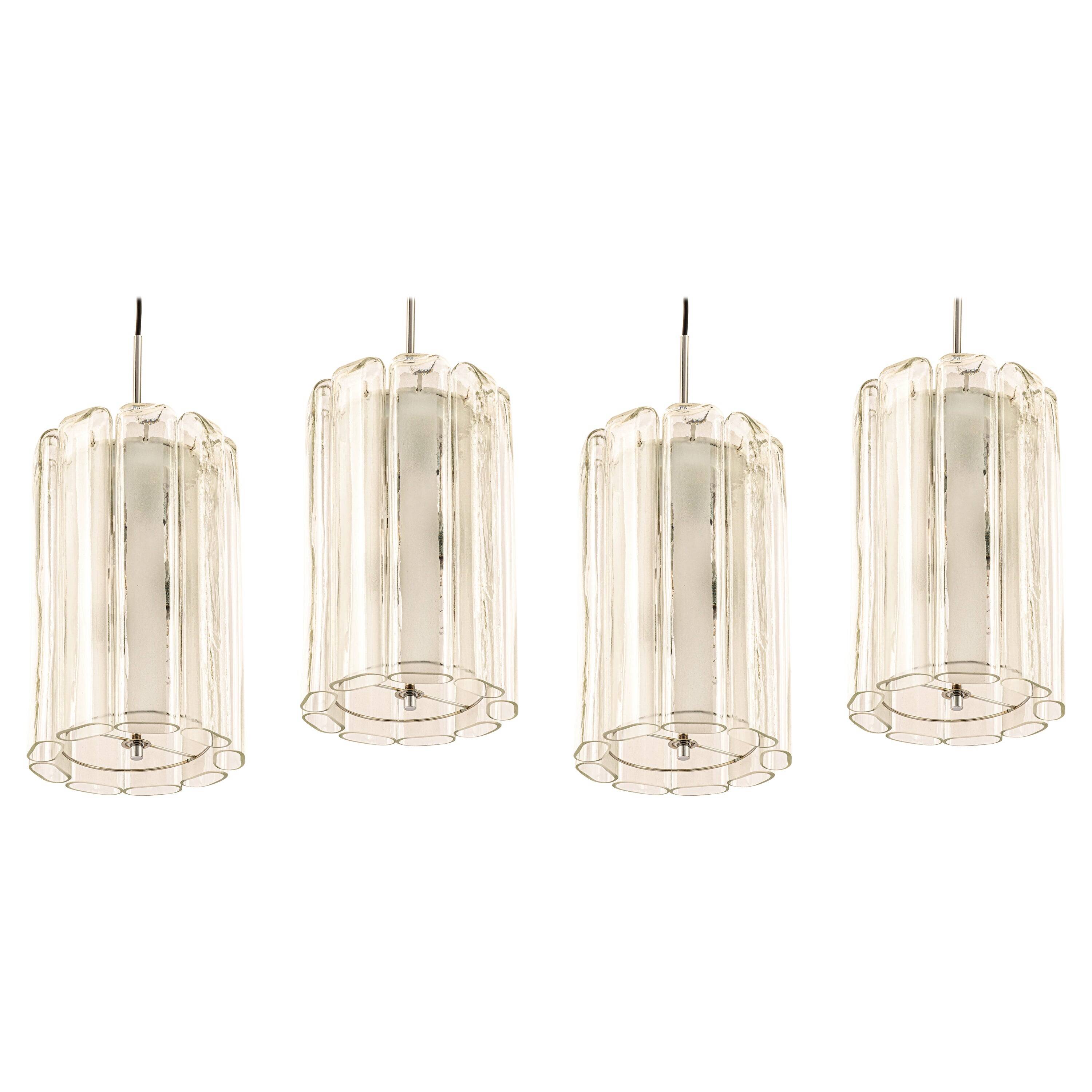 Cylindrical suspension light with crystal glass by Doria, Germany, 1970s.