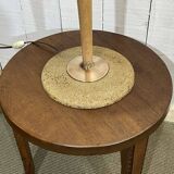 Lampe Mazda des années 1960, piétement en tôle et tronc en bois