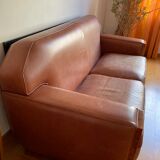 Leather sofa and elm magnifying glass