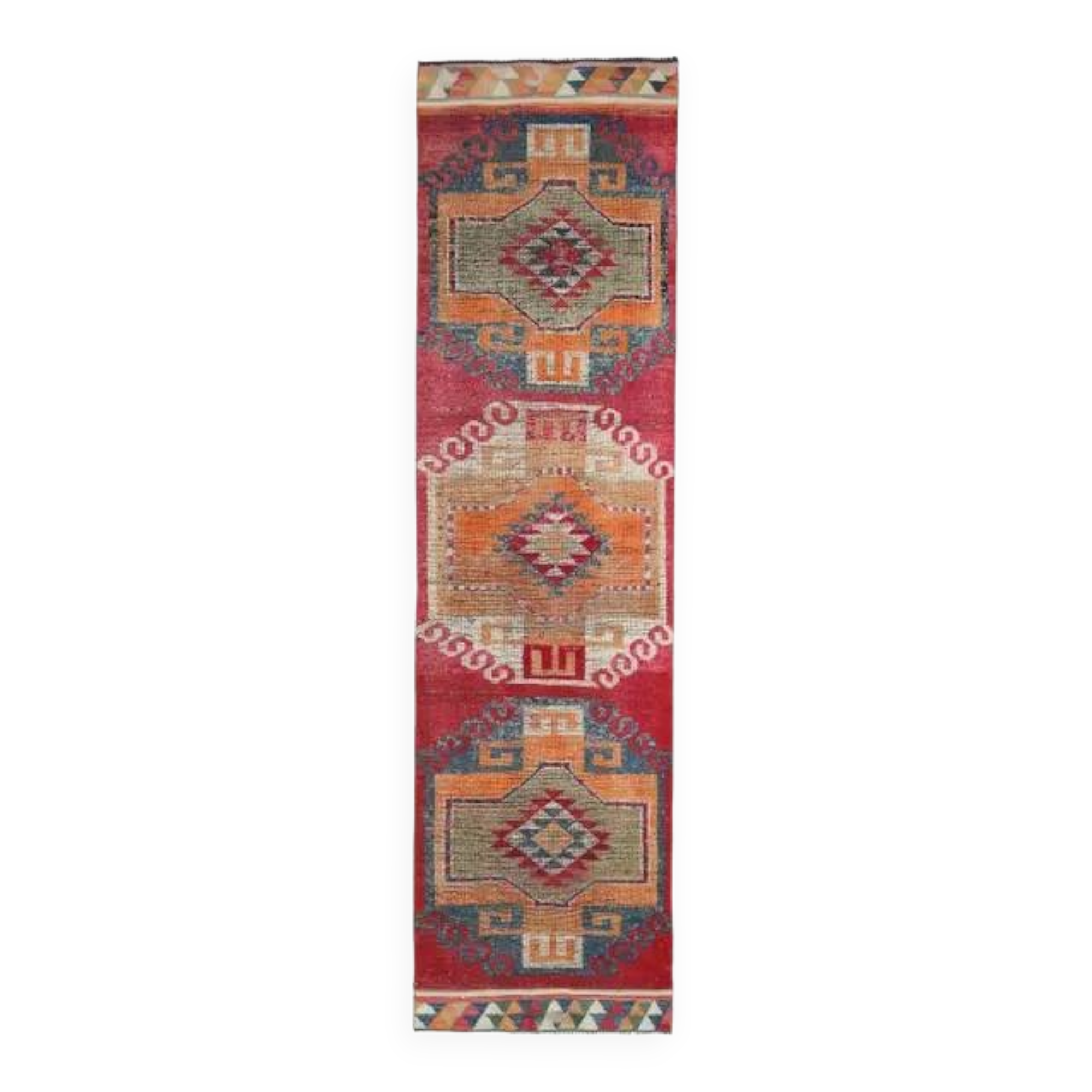 Vintage Turkish Hand-Knotted Wool Cotton Pink Runner Rug 94x358