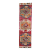Tapis couloir vintage en laine et coton turc noué à la main rose 94x358