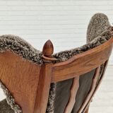 1960s, danish design, renovated-reupholstered high-back ear flap chair, sheepskin, oak wood