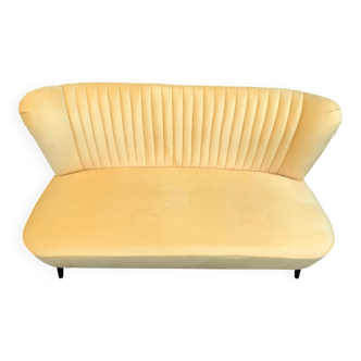 Yellow velvet club armchair, 1950s-60s, frame and legs in solid beech.