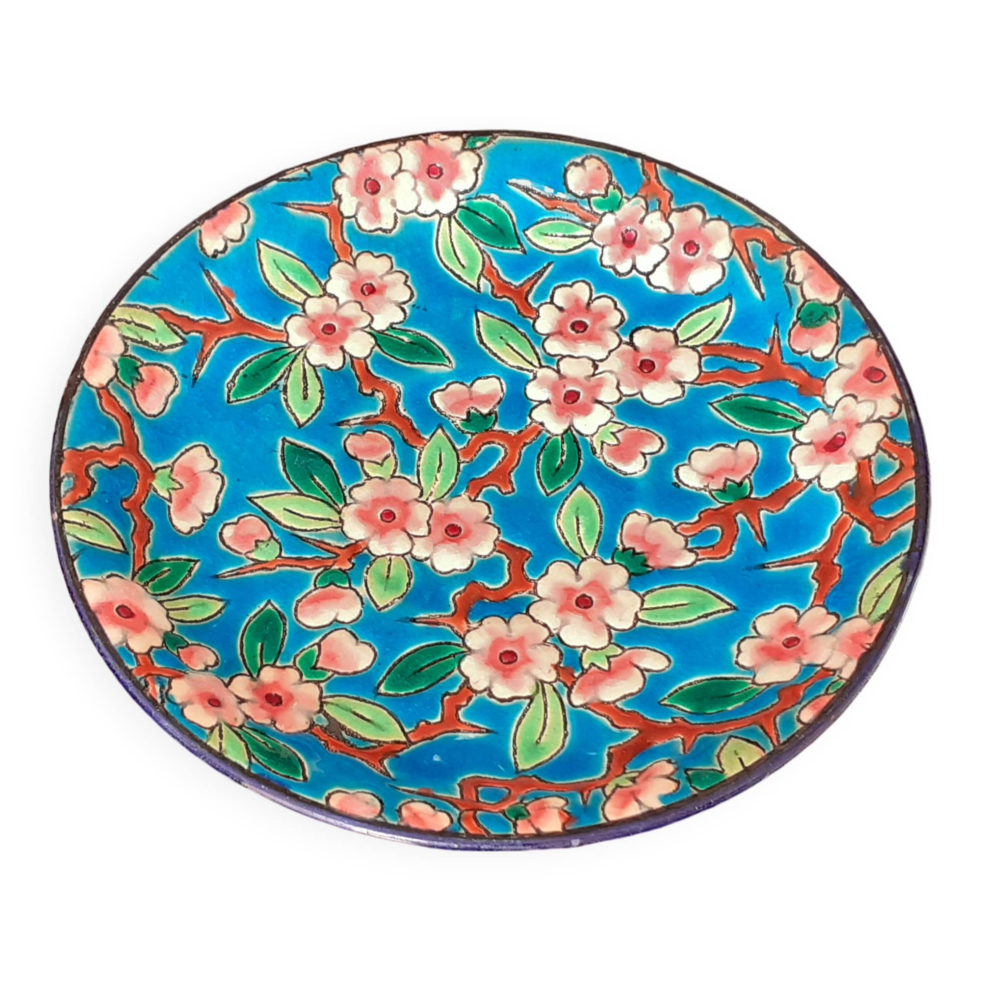 Emaux de LONGWY / Coupelle 15,3 cm / Décor fleurs de pommier