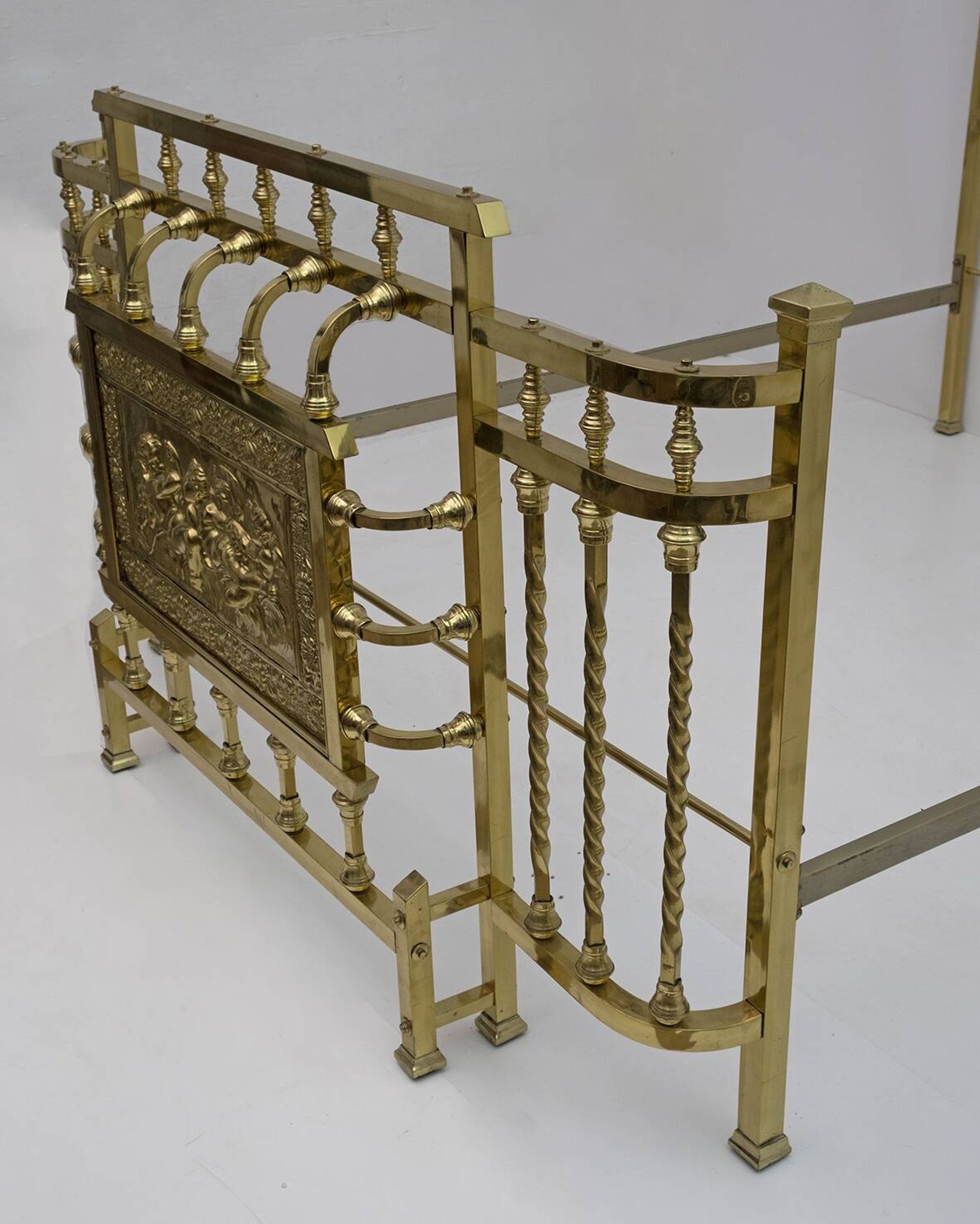 Art Nouveau Italian Brass Double Bed, Early 1900s