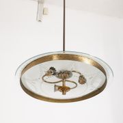 Lustre vintage des années 50 en verre et laiton design italien