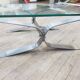 Vintage brushed steel coffee table and thick glass top - italian design
