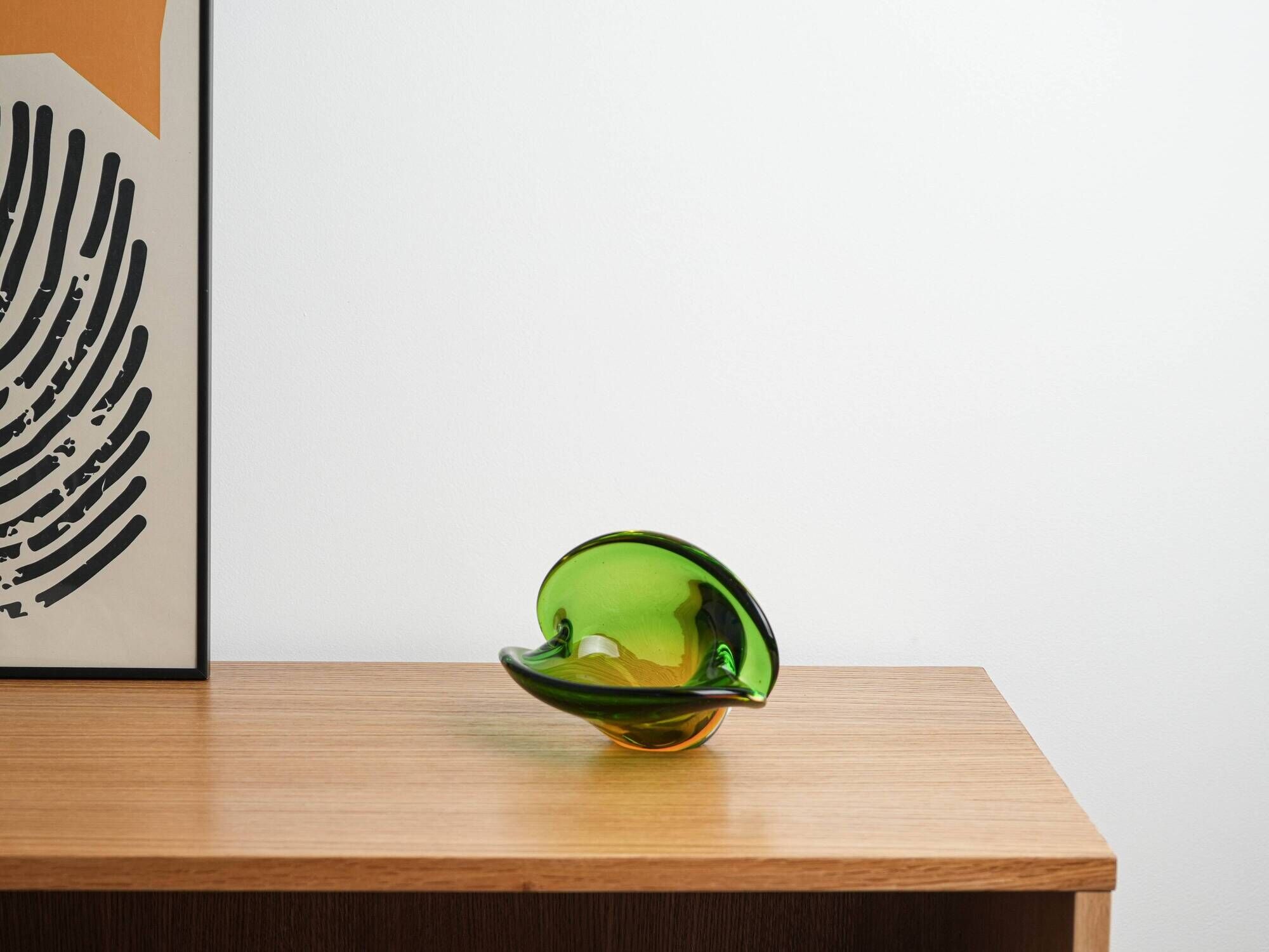 Sommerso glass platter in green and yellow, Murano, Italy, 1960s
