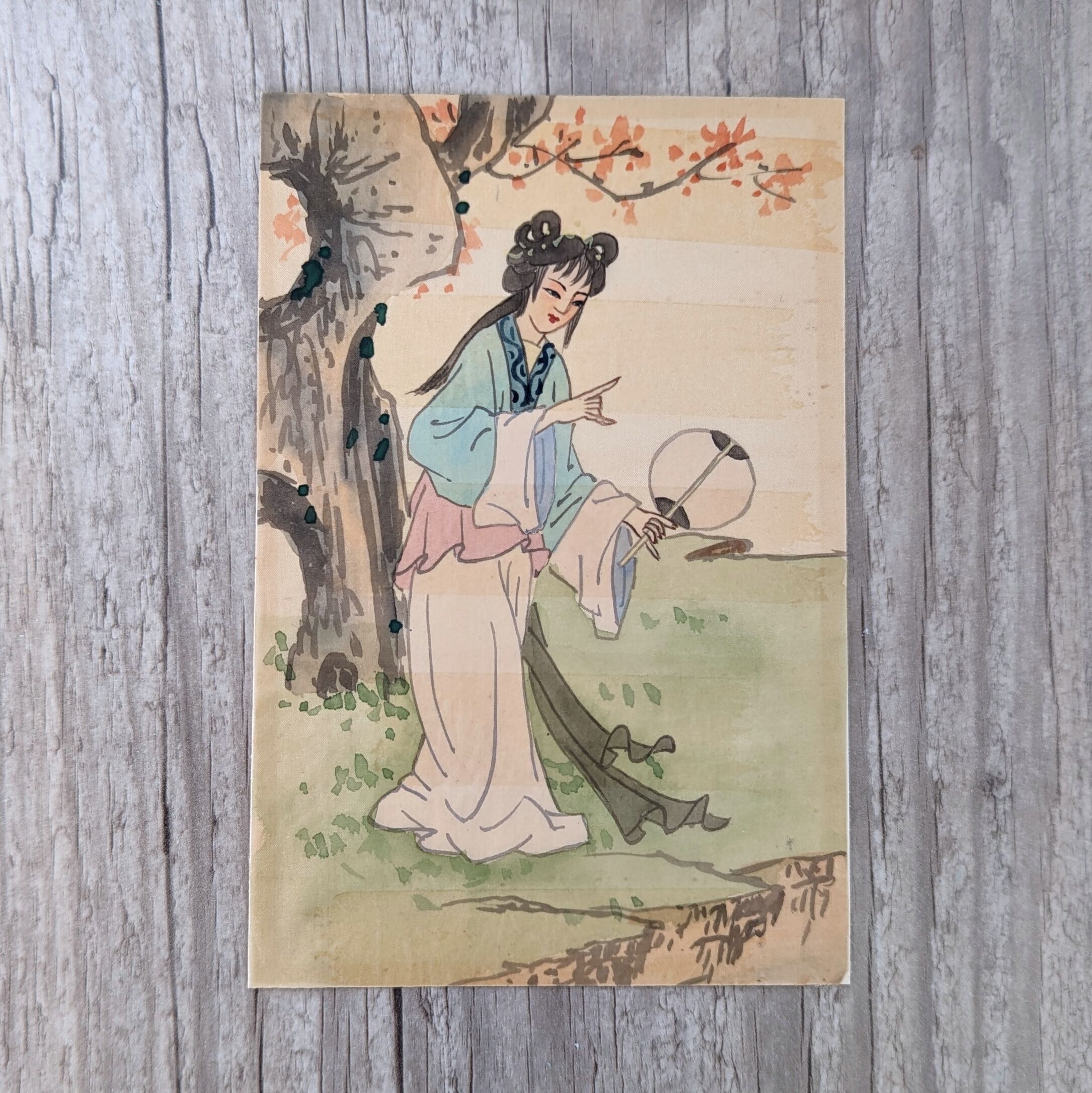 Chinese print "young beauties with a fan" twentieth century