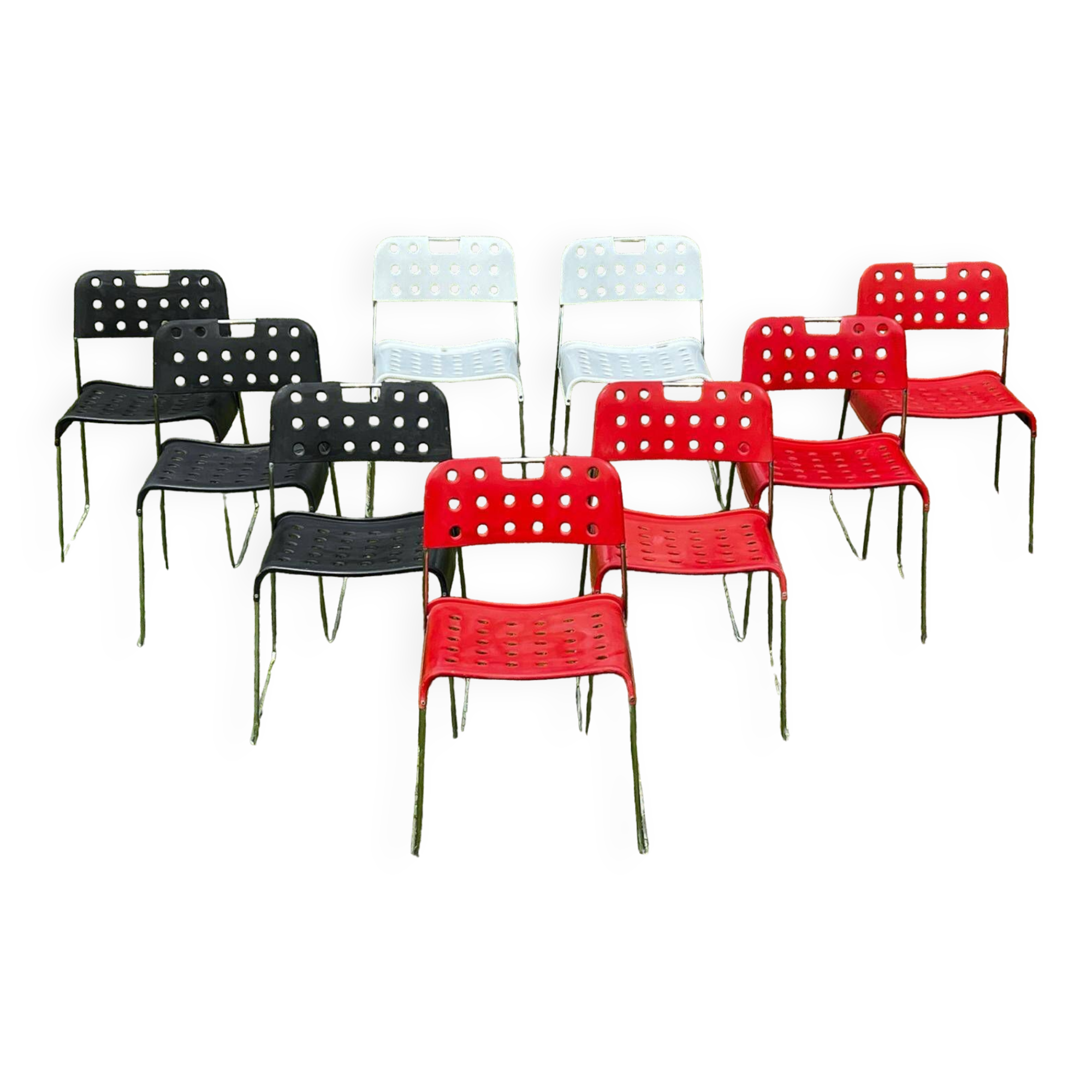 Set of 9 stacking chairs, Omstak model by Rodney Kinsman for Bieffeplast, 1960