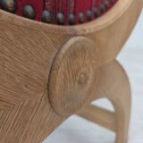 1970s, Danish armchair, original red furniture wool, solid oak wood.