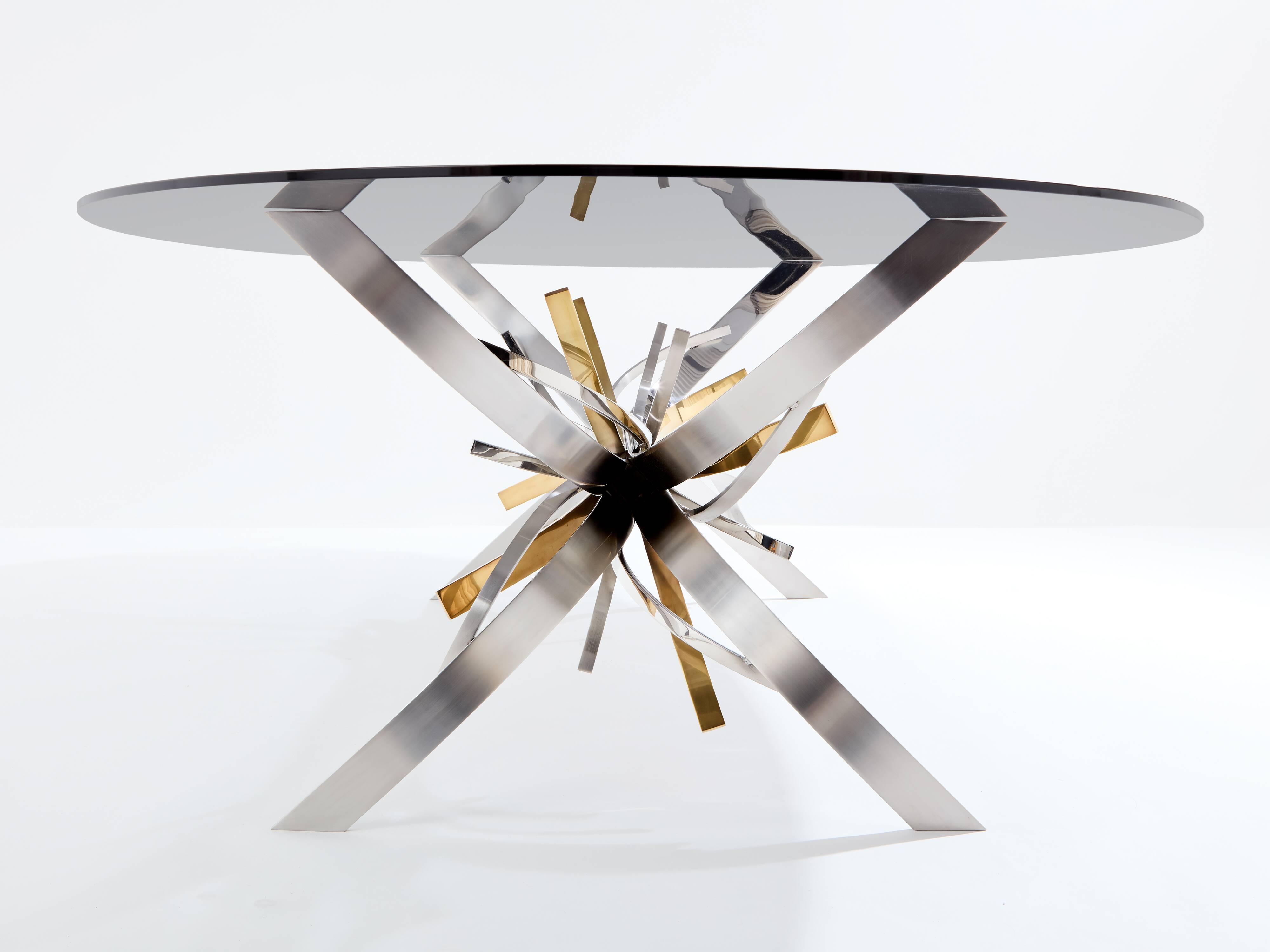 Maria Pergay steel and brass dining table Gerbe 1970