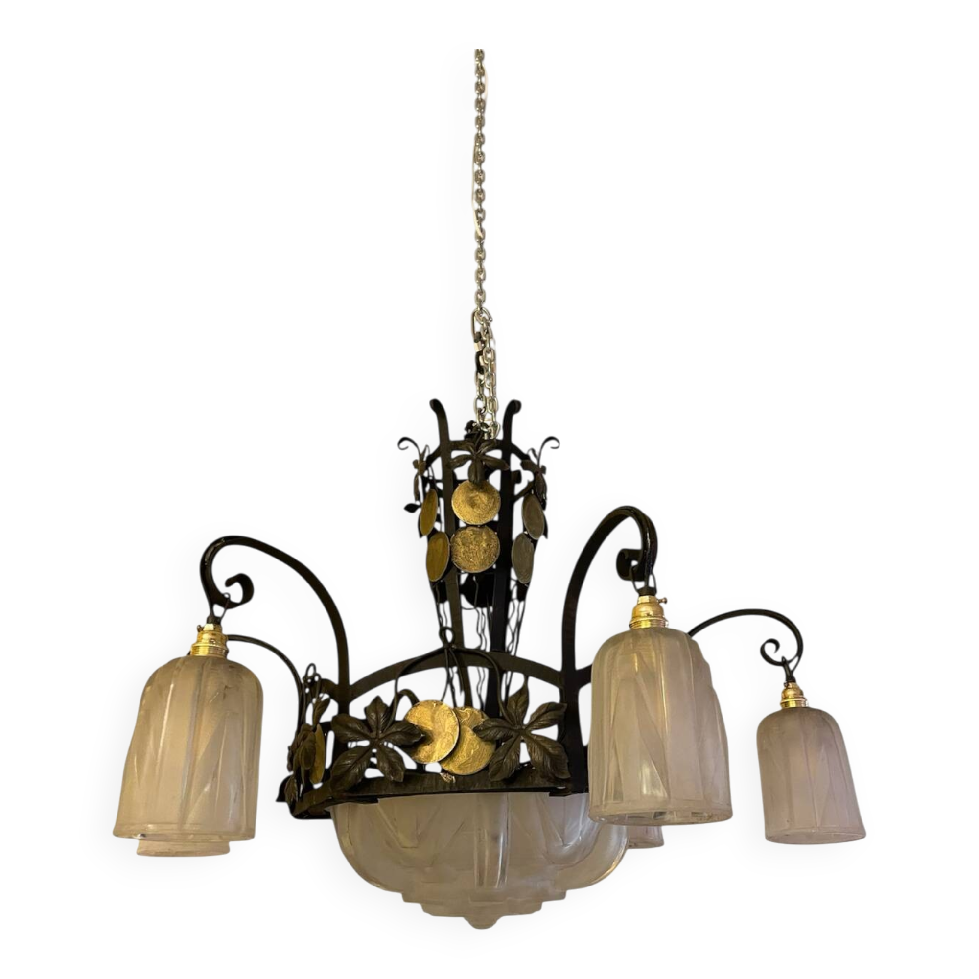 Art déco Muller Frères Luneville signé 7 lampes ,1930s