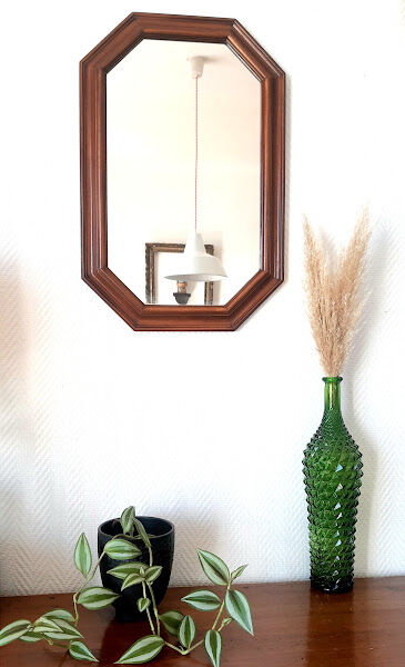 Hexagonal mirror in art deco wood 1950