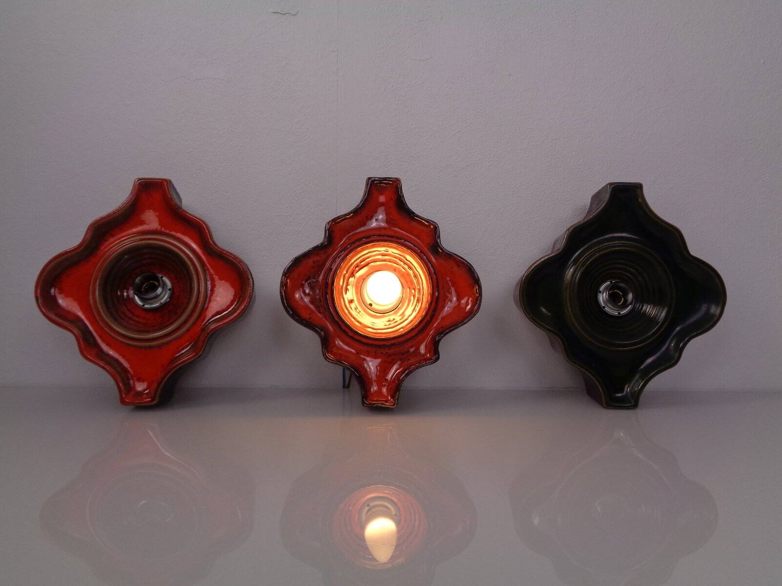 Pop Art German Ceramic Wall Lamps, 1970s, Set of 3