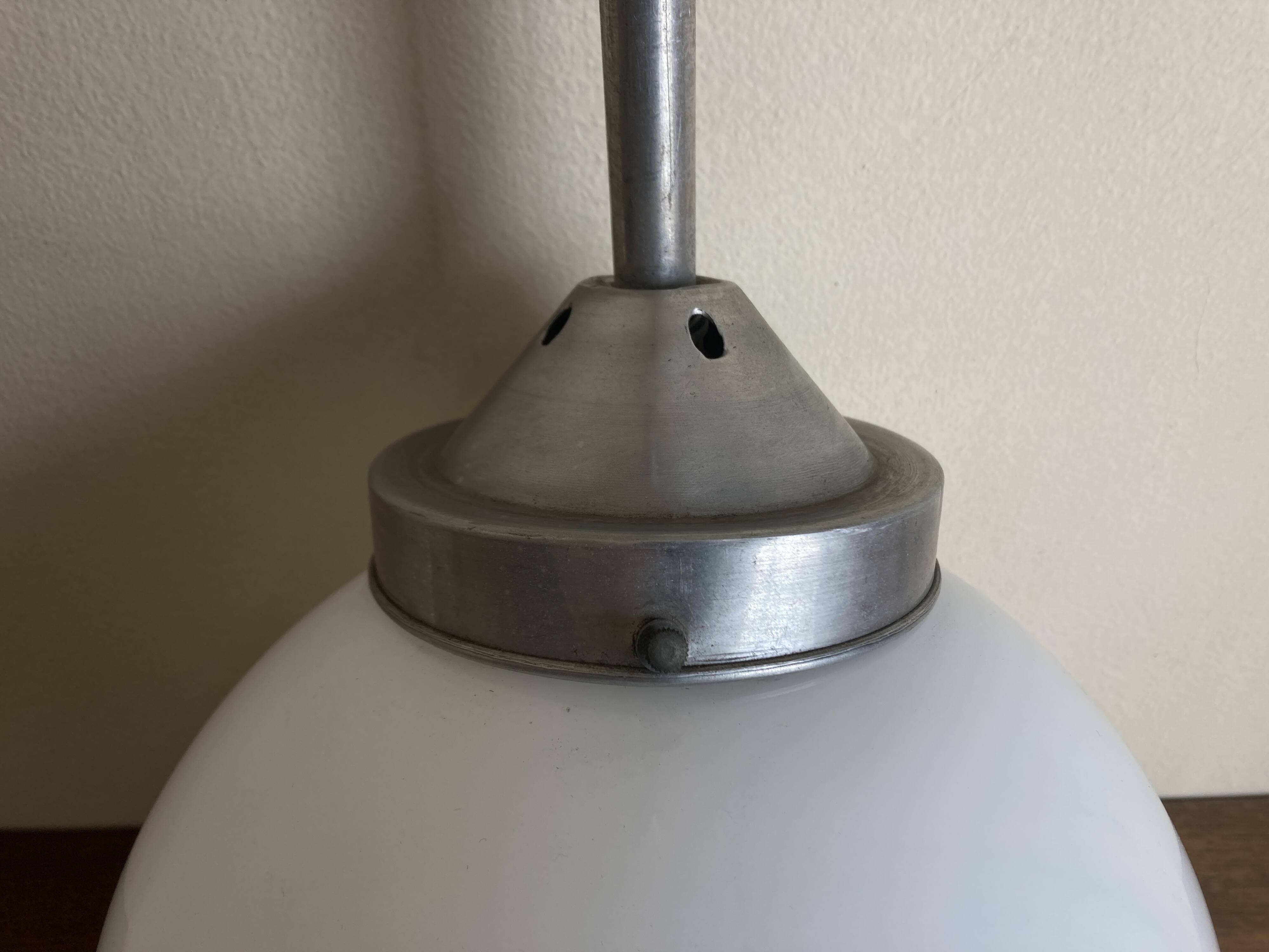 Globe pension suspension in opaline and aluminum 1950