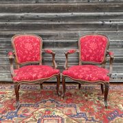 Pair of armchairs in natural wood style Louis XV XIXth century