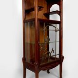 Art Nouveau Display Case, Bronzes and Carved Wood on a Lake Theme, 1900