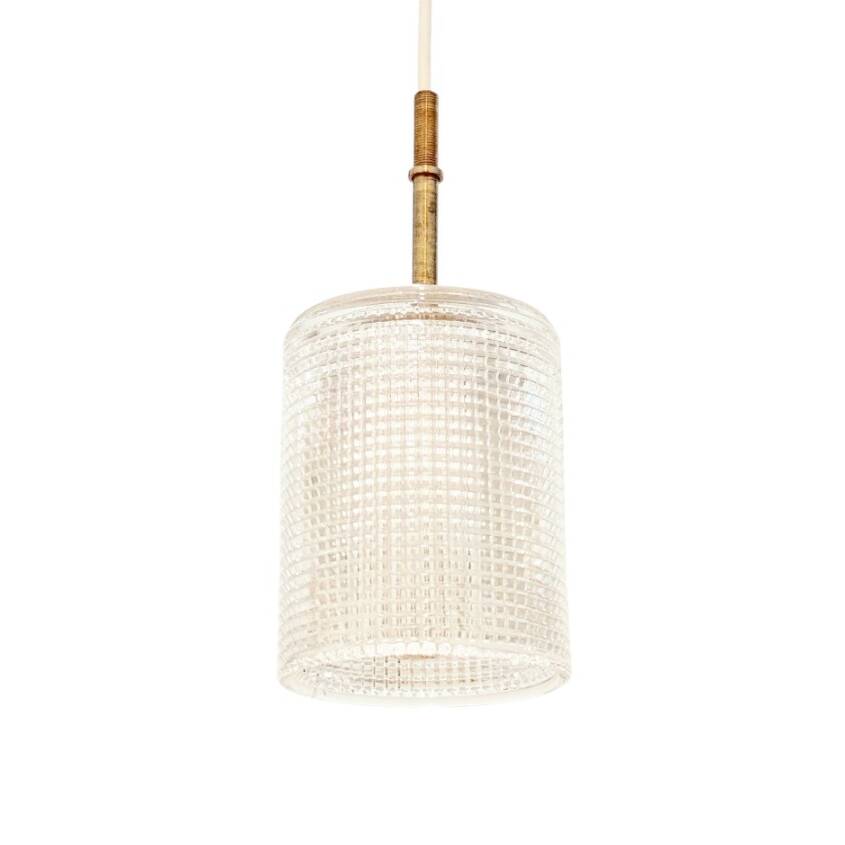 Mid Century Scandinavian Brass & Crystal Glass Ceiling Light By C.Fagerlund