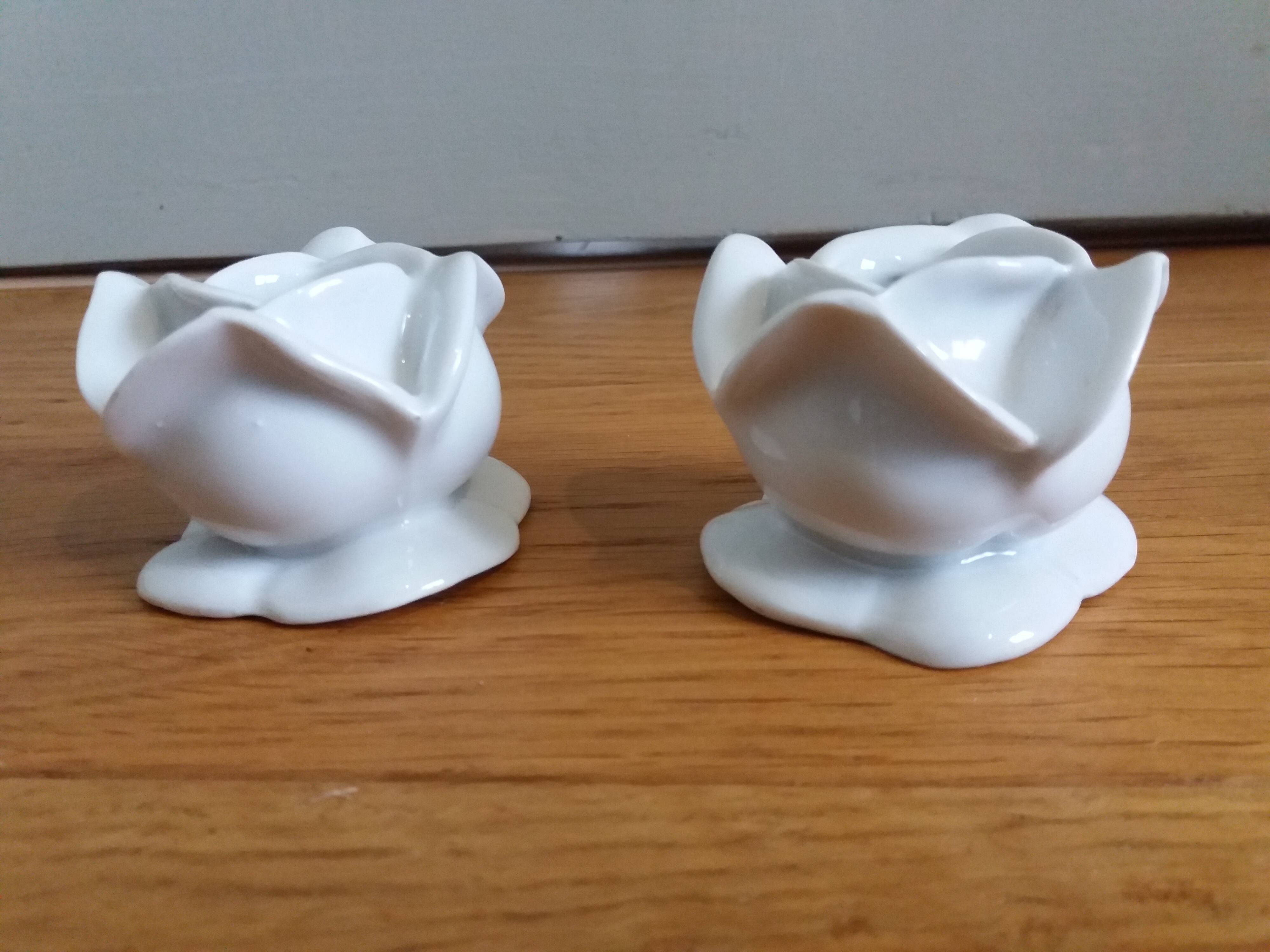 Porcelain pink flower candle holders