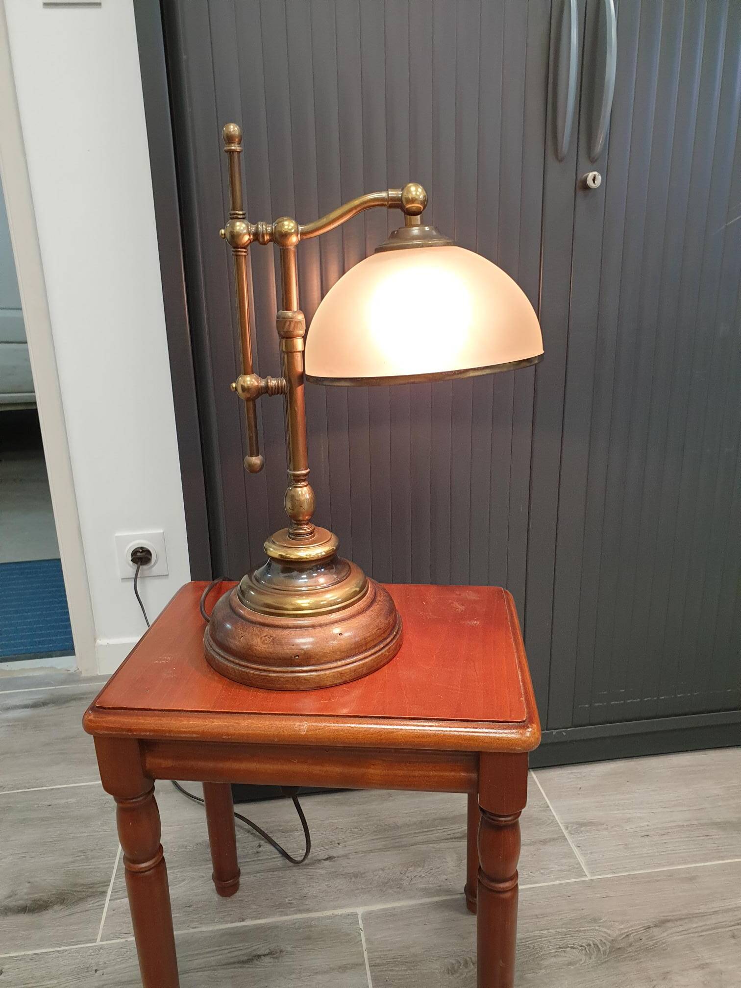 Wood and bronze desk lamp