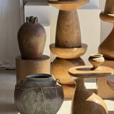 Stool, side table, cylindrical solid mango wood end table.