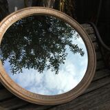 Large round mirror frame patinated wood 70 cm