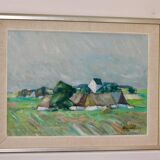 Peinture à l'huile sur toile suédoise du milieu du siècle " Paysage " de Carl Berndtsson -- Vintage et encadrée