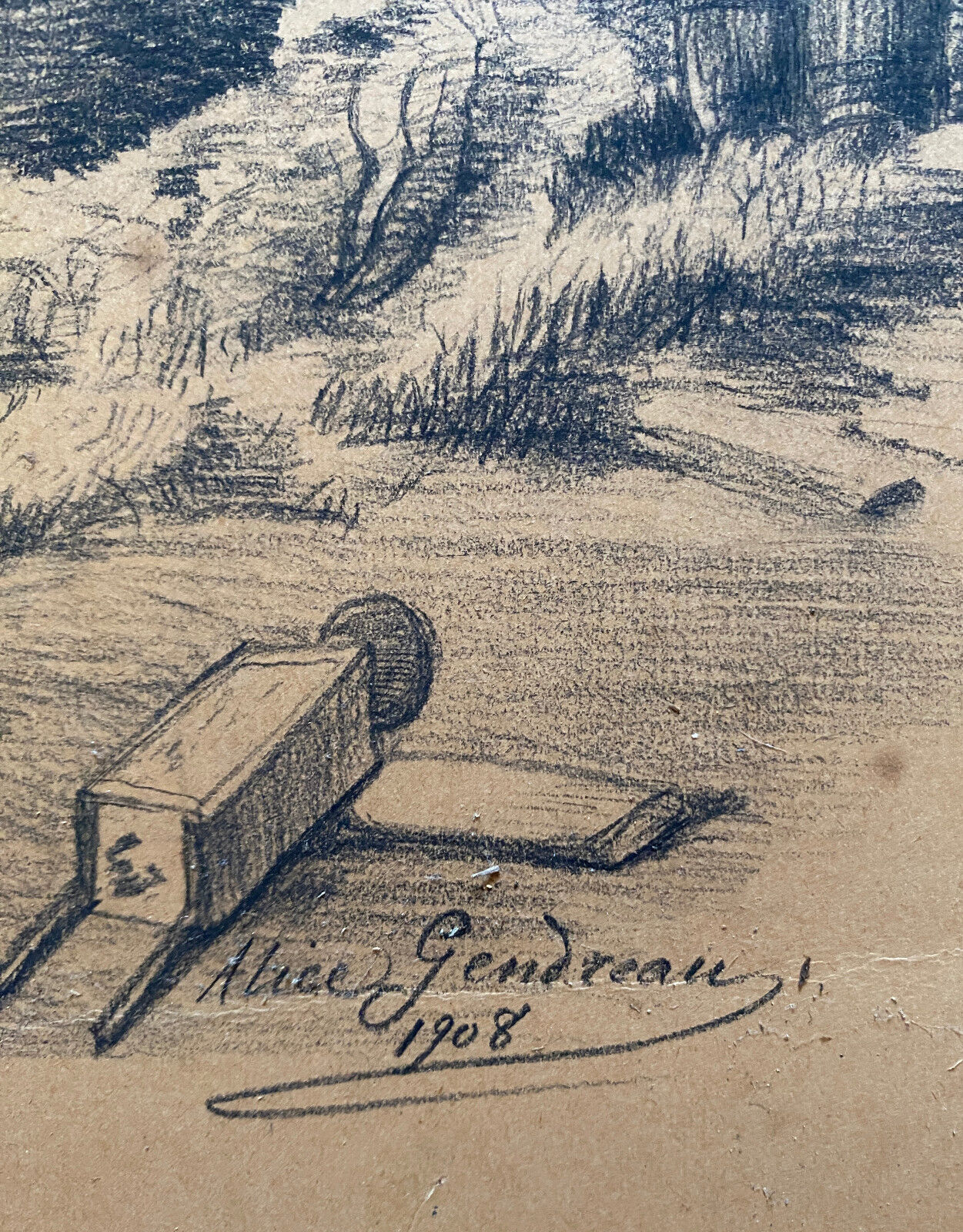 Pair of original drawings by Alice Gendreau dated 1908 "Alpine Landscapes"