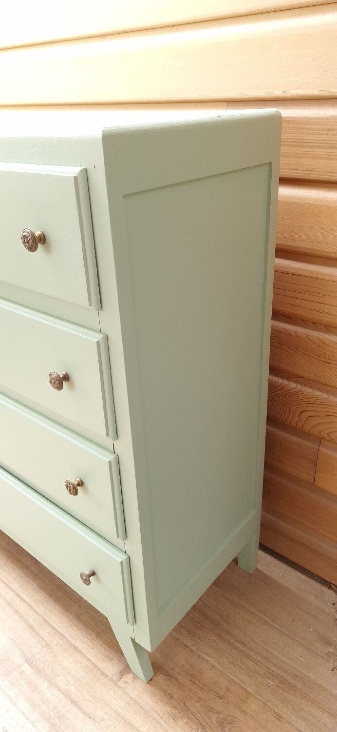 Commode vintage 4 tiroirs relookée verte