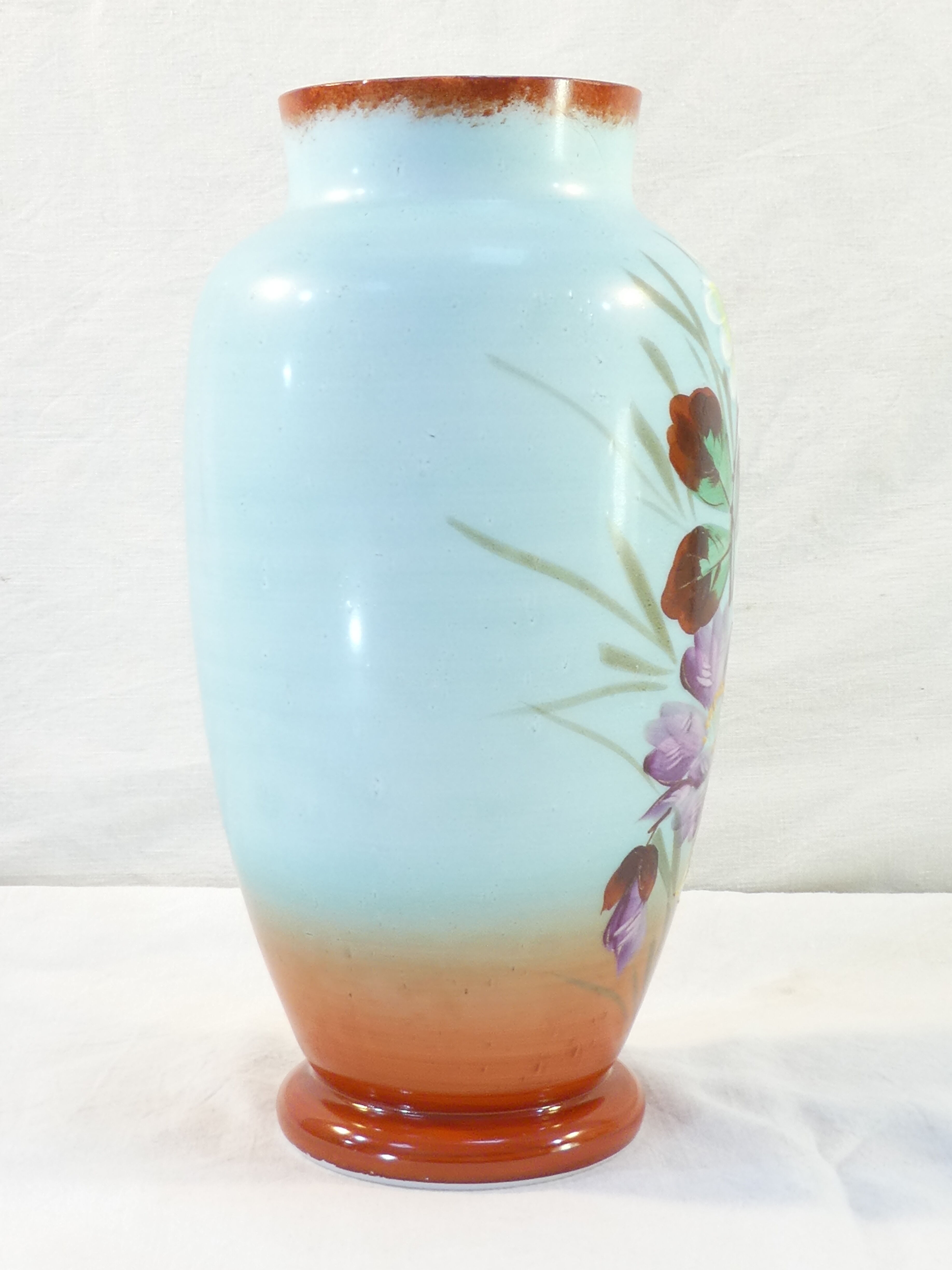 Vase in opaline opaline glass hand painted flower decoration