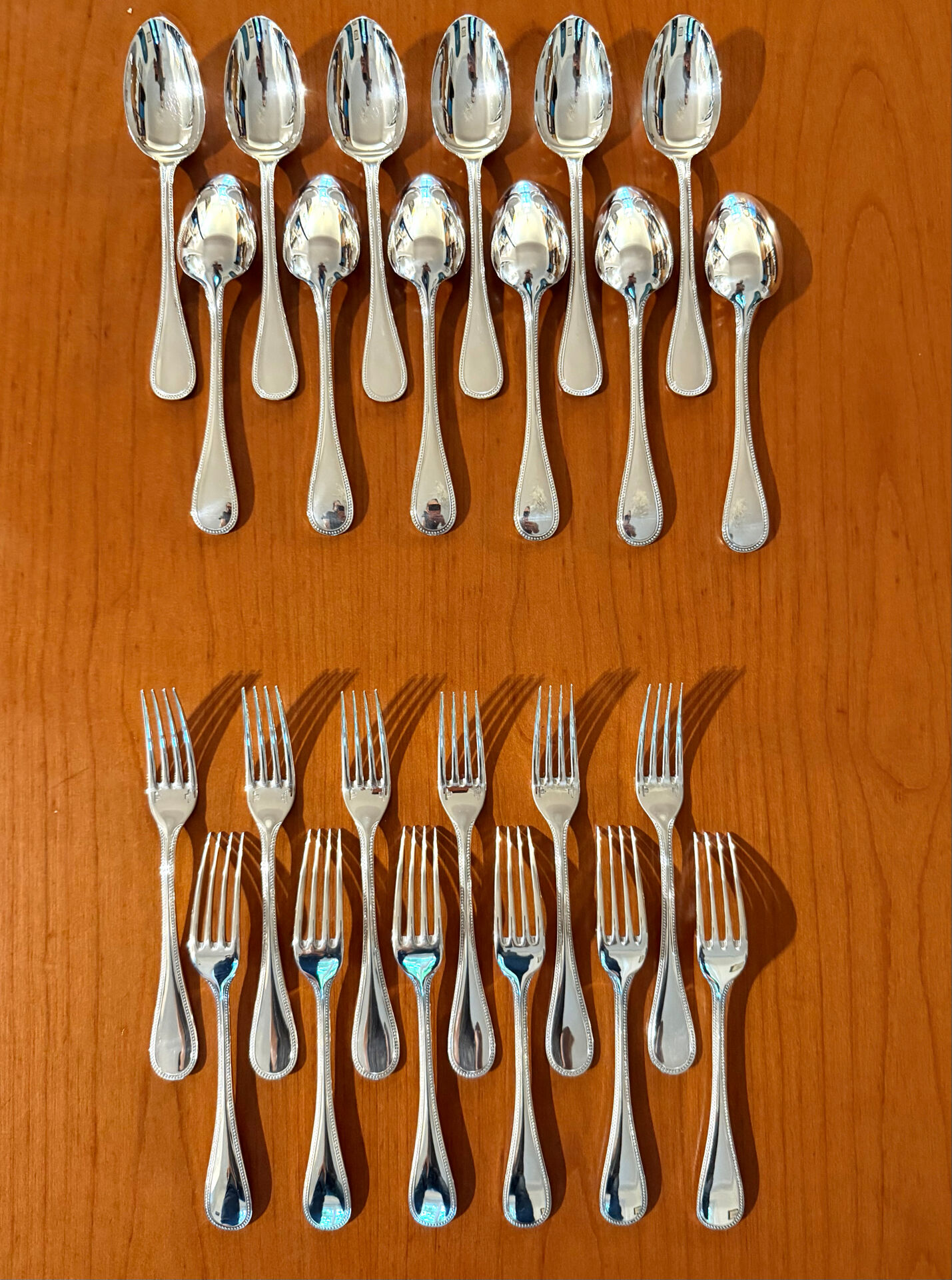 Christofle pearls, dessert cutlery 12 forks 12 spoons 17cm