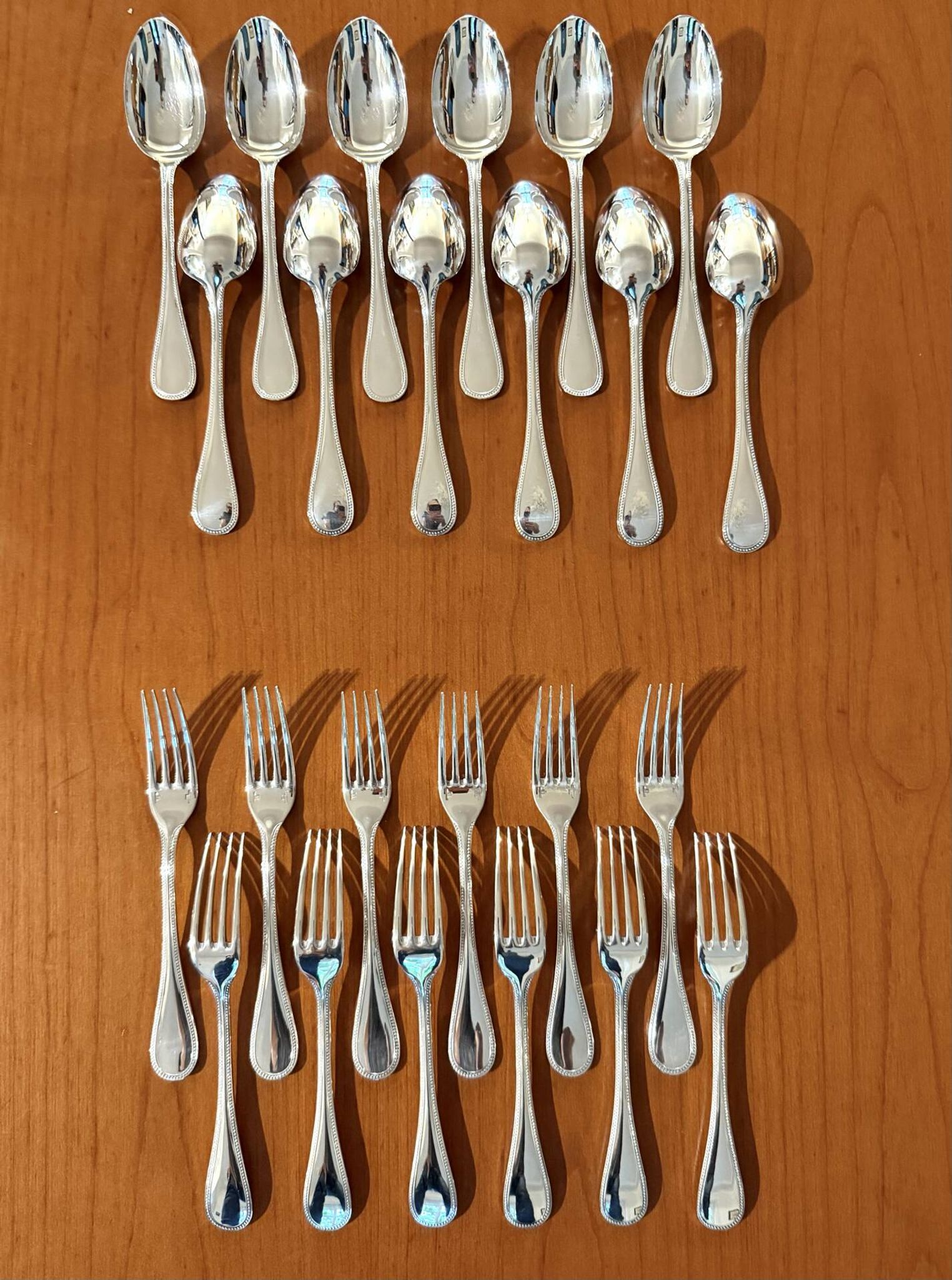 Christofle pearls, dessert cutlery 12 forks 12 spoons 17cm