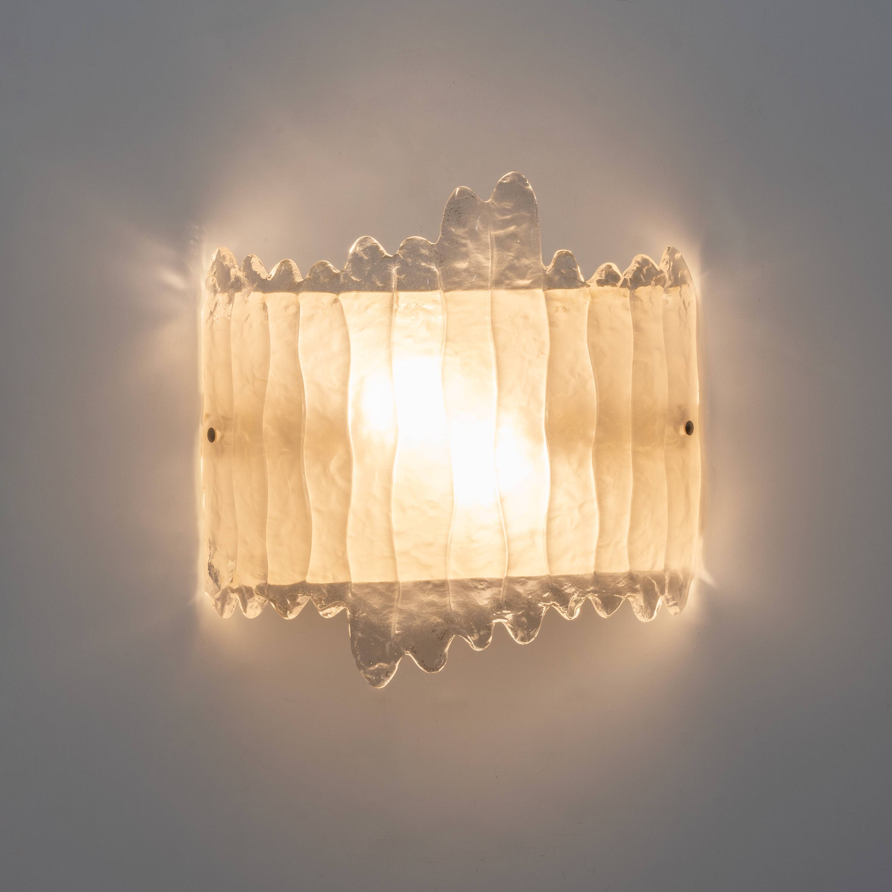 Pair of Modern Italian Murano Glass and Brass glacier Wall Sconces