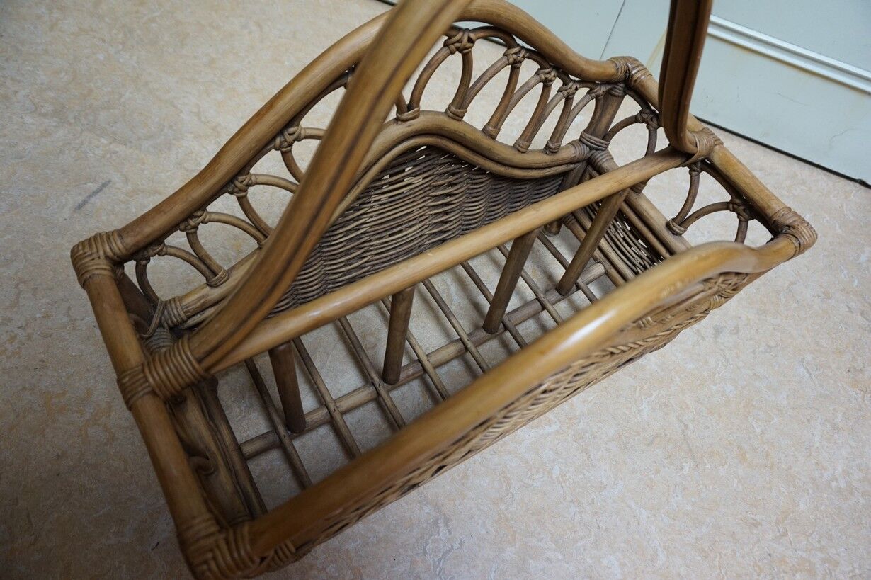 Mid-century italian french riviera bamboo & rattan magazine rack, 1960s