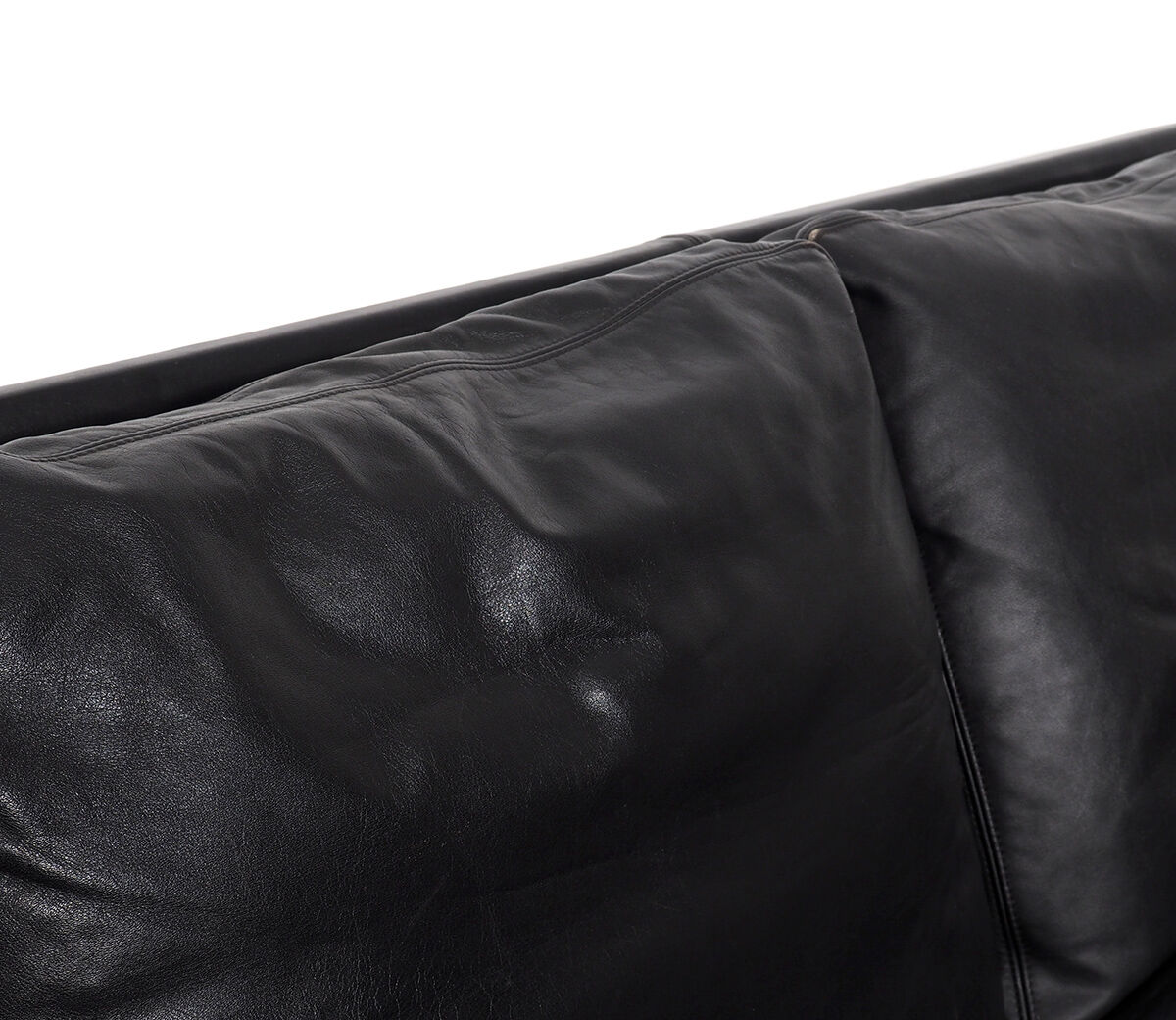 Danish design black leather and teak 3 seater sofa, 1960s