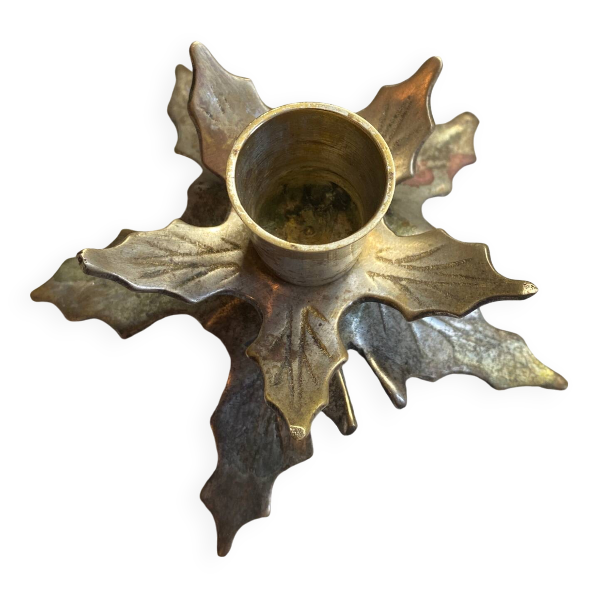 Brass leaf candle holder