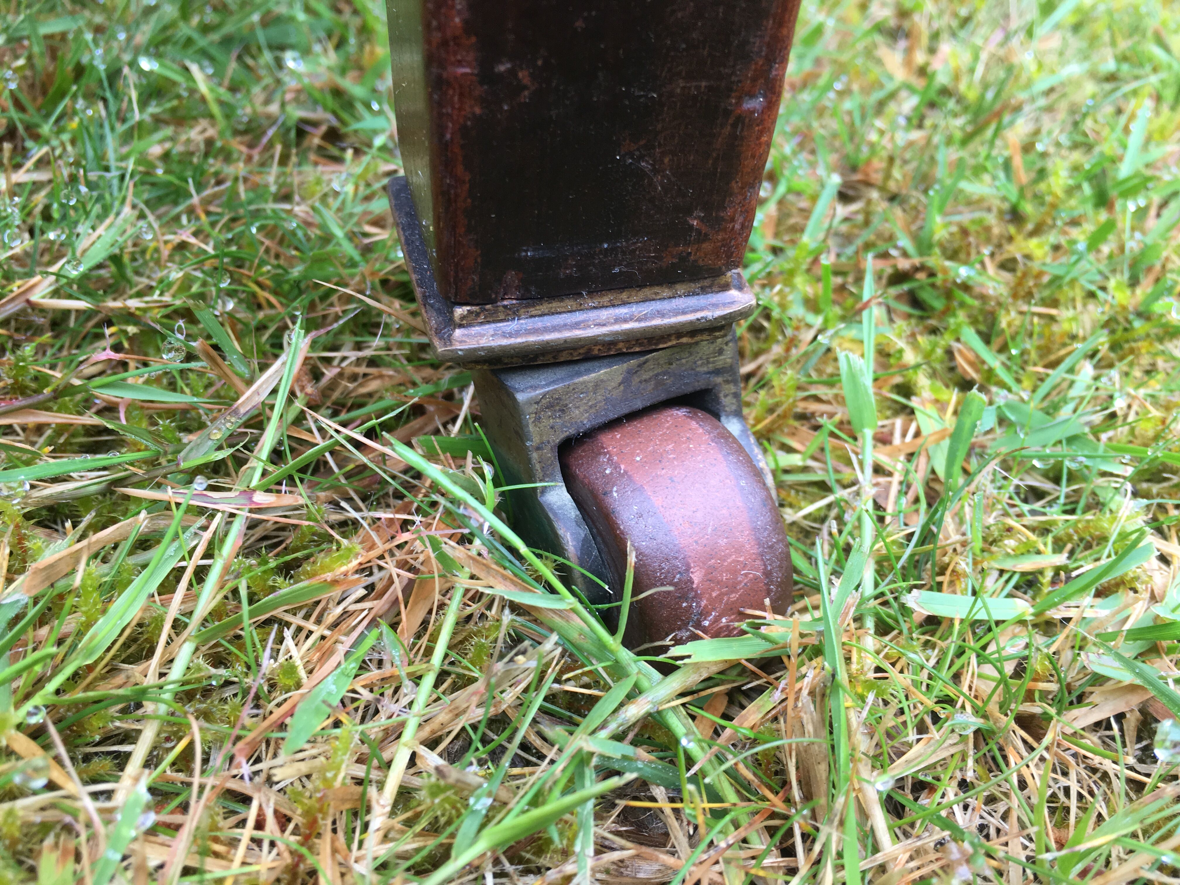 Vintage Antique Oak Reupholstered Armchair On Castors in Beige