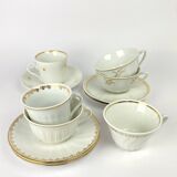 Vintage Mismatched Set of 6 Porcelain Cups and 5 Saucers - Gold